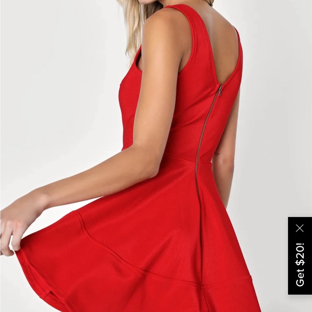 Lulus XS Home Before Daylight Red Square Neck Sleeveless Skater Dress